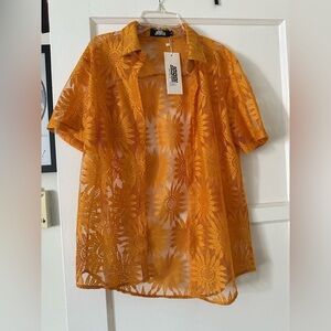 Joyful Orange Sheer Floral Top